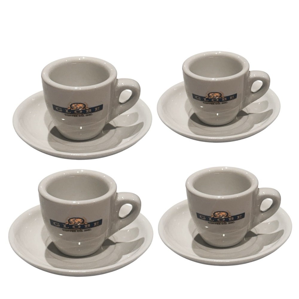 Globe Coffee Co. Inc. Espresso Cup & Saucer Set – 4 Cups & 4 Saucers